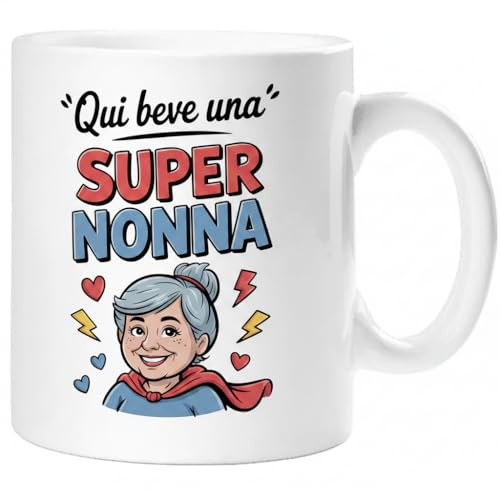 360 Onlineprint Tazza SUPER NONNA – Regalo Originale per NONNA | Tazza in Ceramica 325ml con Design Supereroe | Compatibile Microonde e Lavastoviglie