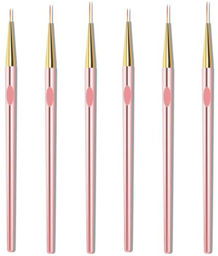 COLLBATH Nail Art Brush Set 6Pcs Rose Gold Electroplated Handle Liner Pens Easy to Use Manicure Drawing Tool for Nail Decoration