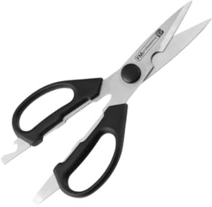 FMprofessional Mehrzweck-Küchenschere, hochwertige Allzweckschere mit Funktionsteil aus Edelstahl, Küchenschere mit integriertem Flaschenöffner (Farbe: Schwarz/Silber), Menge: 1 Stück