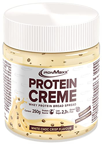 IronMaxx Protein Cream Low Carb Spread- Crema Proteica spalmabile- a basso contenuto di zuccheri- gusto: cioccolato bianco croccante- barattolo da 250g (1 confezione)