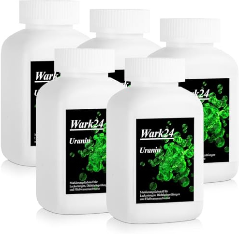 Wark24 Uranin, gelb-grüner Markierungsfarbstoff Fluorescein, 5 x 100 g, Wasserfärbemittel zur Leckageortung, umweltfreundliches Lecksuchmittel