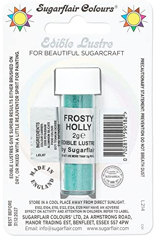 Sugarflair Frosty Holly Edible Lustre Dust, Add a Lustrous Shine to Cakes or Decorations. Brush On or Add Rejuvenator to Create Eye-Catching Edible Paint, Gives Shine to Your Bakes - 2g (Pack of 2)