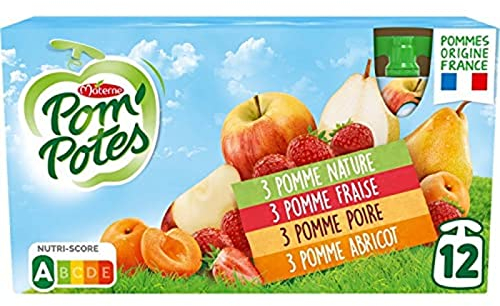 Materne Pom'potes multivarietes 12x90g. (3 pomme fraise + 3 pomme abricot + 3 pomme nature + 3 pomme poire) - La boite de 12X90G