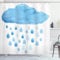 ABAKUHAUS Weiss Blau Duschvorhang, Regen-Tropfen und Wolken, Stoffliches Gewebe Badezimmerdekorationsset mit Haken, 175 x 180 cm, Weiss Blau