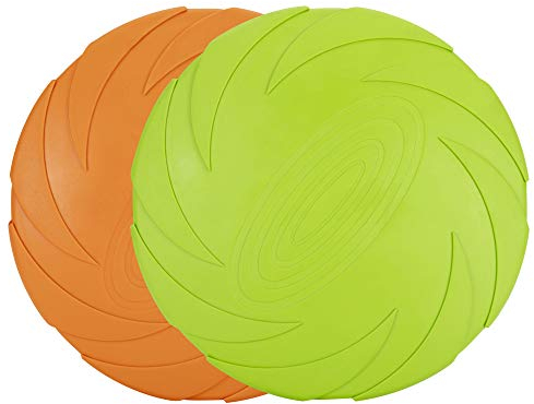 Vivifying Frisbee Hund, 2 Stück 18cm Hundefrisbee aus Natürlichem Kautschuk für Land und Wasser (Grün + Orange)