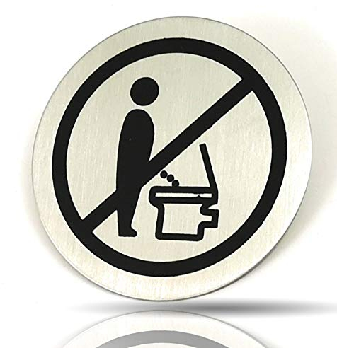 Kerafactum WC Schild im Sitzen pinkeln Bitte setzen Toilettenhinweis Hinweisschild Türschild Toiletten Rund aus Edelstahl Matt glänzend Pictogramm rundes Schild Selbstklebend Toilette Hinweis