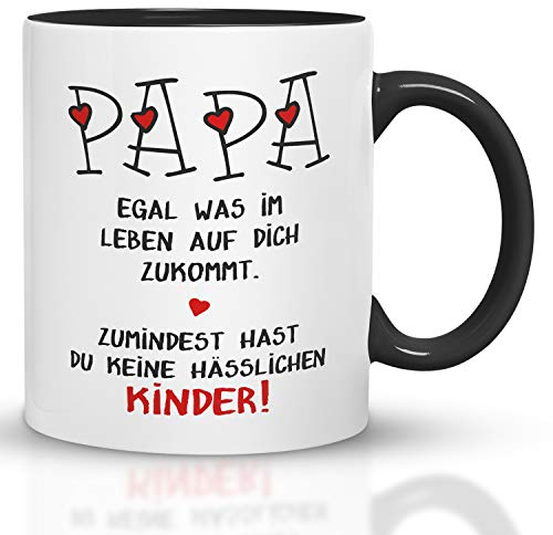 Kaffeebecher24 - Geschenk Vatertag - Tasse Papa hässliche Kinder - Spülmaschinenfest Geschenke für Papa - Tasse lustig - Vatertagsgeschenk Tasse - Made in Germany, Spülmaschinenfest, 330 ml schwarz