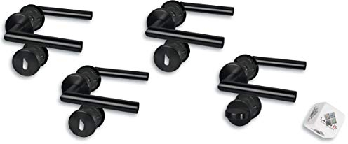 Türbeschlag 4er Set, Rosettengarnitur 3 x für Zimmertüren 1 x für Bad/WC Türe schwarz, Türklinke Türgriff