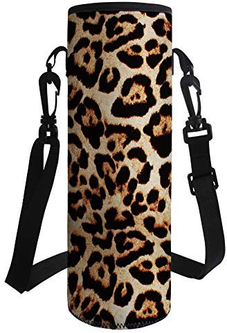 UOIMAG Neopren-Isolierter Flaschenträger mit Leopardenmuster, Schultergurt, Flaschenhüllen, Größe L, 1 l