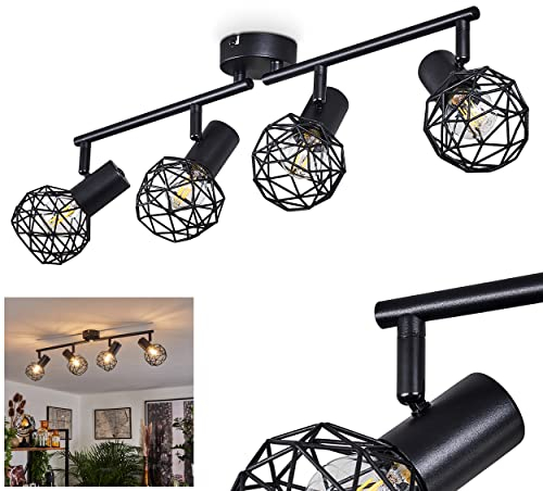 Deckenleuchte Palmira, Deckenlampe aus Metall in Schwarz, 4-flammig, mit verstellbaren Strahlern und Leuchtenarmen, 4 x E14, Retro/Vintage Design, ohne Leuchtmittel