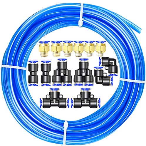ERGAOBOY Blue 10M Polyurethane PU Air Hose Pipe Tube Kit,6mm OD x 4mm ID with 14 Connector Kits