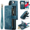UEEBAI Wallet Case for iPhone SE 2022 5G/iPhone 7/iPhone 8/iPhone SE 2020, Handmade PU Leather Phone Case Card Slots Magnetic Zipper Pocket Kickstand Cover Flip Case for iPhone SE3/SE2 - Vintage Blue