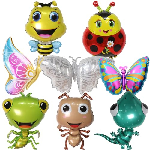 MEZHEN Folienballon Schmetterling Geburtstag Deko Bienen Luftballons Tiere Geburtstagsparty Deko Ballons Kindergeburtstag Sommerparty Geburtstagsdeko 8 Stück
