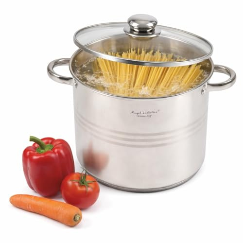 HOOZ Universalkochtopf aus Edelstahl mit Glasdeckel - Ø24 cm | Großvolumen 9 Liter | Für Induktion Gas Ceran Elektro | Suppen Nudeln Fleisch Gemüse | Robuster Topf mit Thermoboden