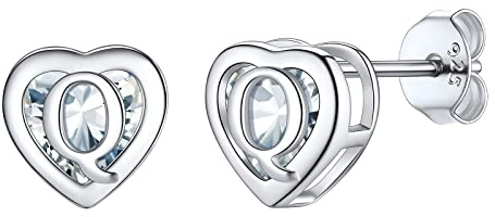 Supcare Ohrstecker Silber 925 Stecker Herz Ohrringe für Damen Ohrringe mit CZ Initial Q Buchstaben Anfangsbuchstaben Ohrschmuck Alphabet Letter Earrings Accessorie Modeschmuck für Geburtstag