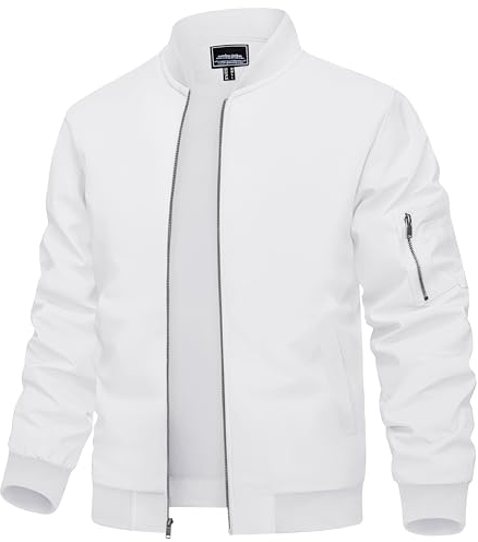 TACVASEN Mens Lightweight Jacket Casual Summer Jackets Sport Baseball Jacket Autumn Work Jackets Bomber Military Jacket White