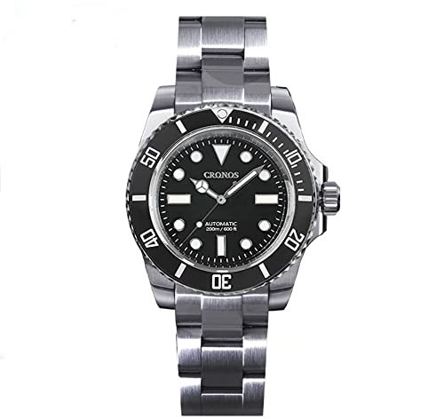 LOve Peace Cronos L6005G4 Luxury Diver Herrenuhren Saphirglas Edelstahl 200 Meter wasserdicht NH35 Automatik Dress Armbanduhren (Black)