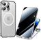 ksscaly Anti Peeping Hülle für iPhone 14 Pro Max, Kompatibel mit Magsafe 360 Grad Schutz Case Privatsphäre Gehärtetes Glas Magnetische Adsorption Metallrahmen Handyhülle Anti-Spähen Cover (Silber)