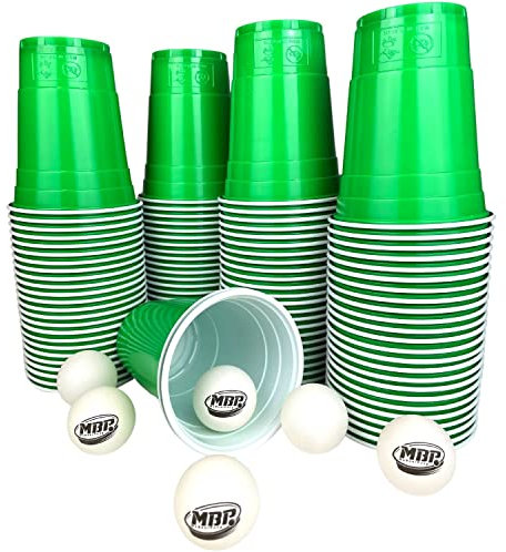 MYBEERPONG® Grünes Bierpong Becher Set | 100 Green Cups + 6 Beer Pong Bälle | 16 oz (~ 0,5 l) | Party Becher für Feier, Festival & als Geschenk