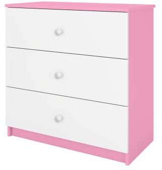 Commode BABYDREAM - sans Motif Graphique - en Panneaux de Particules 81x41x80,5 cm, 3 tiroirs, Couleur Rose Poudré