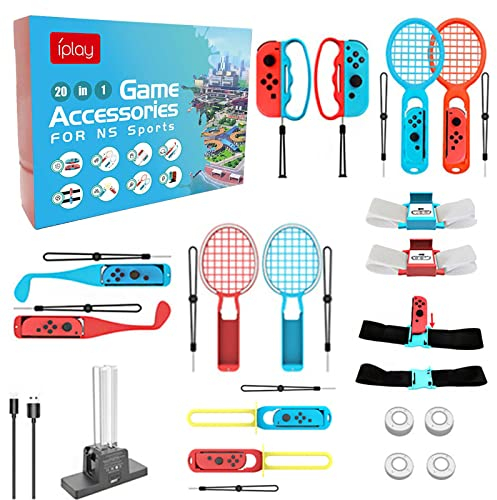20 En 1 Accesorios Juego Deportes Switch, Juego Accesorios Deportes Switch Juego Accesorios Conjunto Somatosensorial 2022 2023 Paquete Fiesta Familiar Juego Accesorios Con Estación Carga Cable Tipo C