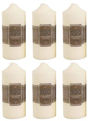 Pack of 6 x 100 Hour Cream Church Pillar Candles | 16cm x 7cm Ivory Cream Set of Six Unscented Decorative Votive Lantern Candle
