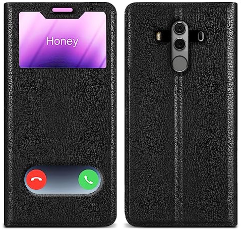 Cadorabo Hülle kompatibel mit Huawei Mate 10 PRO in KOMETEN SCHWARZ - Schutzhülle mit Magnetverschluss, Standfunktion und 2 Sichtfenstern
