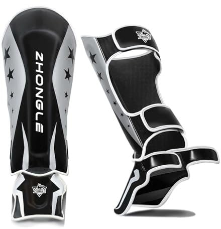 ZHONGLE Schienbeinschoner - 40mm Vollnarbenleder & Belüftungstechnologie | Schienbeinschutz für MMA/Kickboxen (Unisex, Größe S-XL)