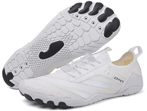 AONETIGER Badeschuhe Herren Wasserschuhe Damen Strandschuhe Sommer Atmungsaktiv Barfußschuhe rutschfeste Schwimmschuhe Surfschuhe Aquaschuhe Fitnessschuhe(S Weiß,44EU)