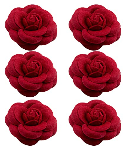 iSpchen Damen Brosche,6 Stück elegante Vintage Kamelien Blumen Broschen Ansteckblume Haarspangen Blumen Corsage Pins Haarschmuck Kleidung Dekorative Anstecknadel für Kleider,Hüte Anstecker Kragen