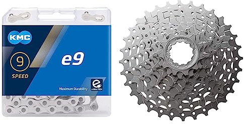 KMC E9 9 Speed E-Bike Chain, Silver, 122 Link & Shimano CASSETTE HG400 9 speed 11-32