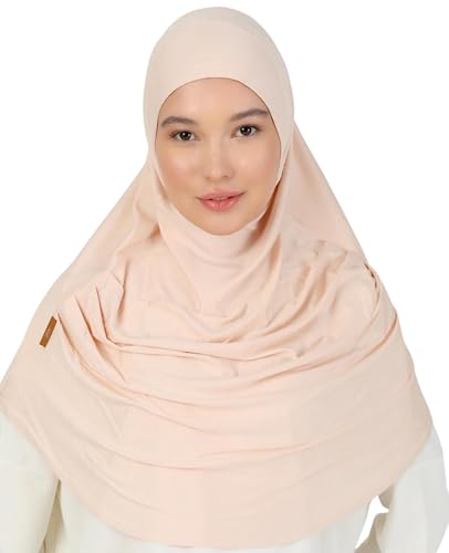 Prien Kopftuch für Damen, Lang Muslim Hijab Frauen, Türkisch Khimar Schal Islamische Kleidung, Konfektionshijab Kopftücher Kleider, Muslimische Sport Head Scarf Set (Beige)
