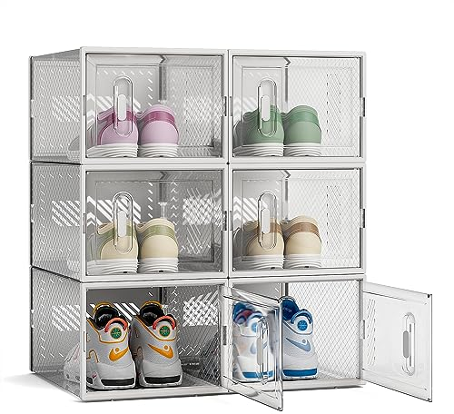 FUNLAX Cajas de Zapatos, Juego de 12 Cajas Transparentes con Puerta magnética, Tamaño hasta 45 Almacenamiento práctico, Blanco Medio