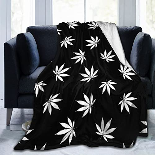 IUBBKI Überwurfdecke Weiß Weed Leaves Sofa Blanketffy Couch Decke Neuheit Tagesdecke, Für Geschenke, Schlafzimmer, Reisen