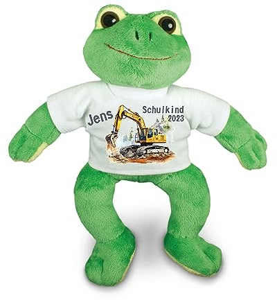 Kilala personalisierter Frosch mit Namen Bagger Befüllung Zuckertüte Schultüte ABC Schützen Geschenk Einschulung Junge (Bagger gelb/grau)