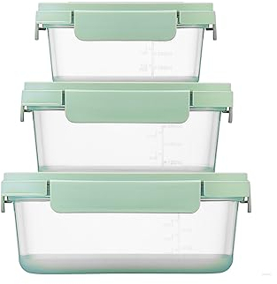 Locknlock NestnLock Stackable Food Storage Containers 3pc set - 500ml / 920ml / 1.6L, Sage Green