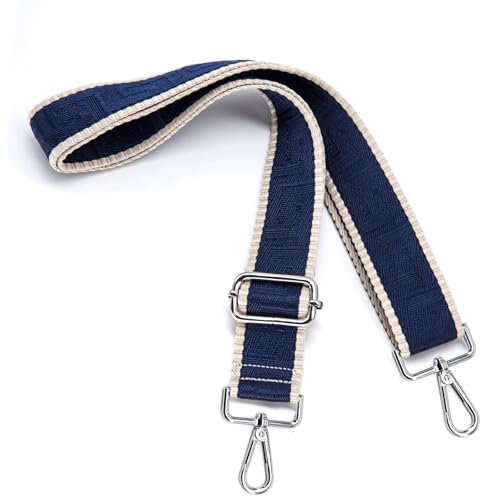 S&loyoe Silver Buckle Purse Straps Replacement Crossbody Bag Strap Adjustable Wide Guitar Straps for Handbags 1.5inch, Abyrinth Stripes Dark Blue Silver, L