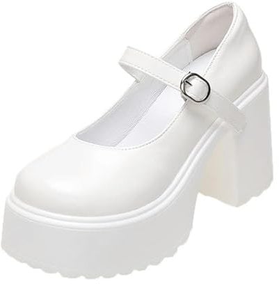 Fashion White Platform Pumps for Women Super High Heels Buckle Strap Mary Jane Shoes Woman Goth Thick Heeled Party Shoes Ladies