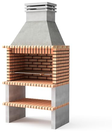 MOVELAR - Barbacoa de Obra Prefabricada de Leña y Carbón Modelo Paellero Calpe 105 (Gris, Naranja - 120 x 70 x 250 cm) REF: 3920 - Cocina de Exterior para Jardín o Patio