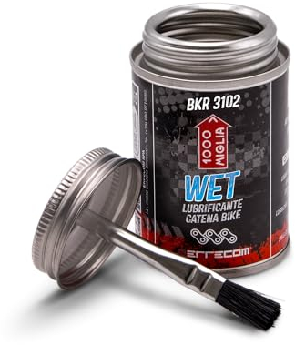 ERRECOM 1000 Miglia BKR 3102 Lubricante para cadenas de bicicletas WET- 120 ml, para condiciones húmedas, mojadas y con barro, tarro All-In-One con cepillo incluido