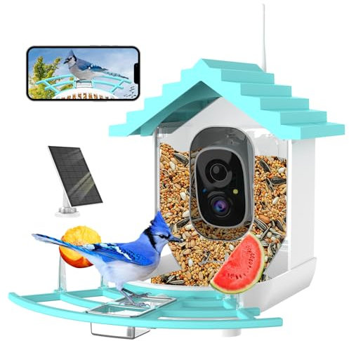 Smart Bird Feeder with Camera,Ai Identify Birds Watching Camera with Solar Powered,2K HD Auto Capture Birds Video in Backyard,Porch, Patio,Ideal Gifts for Family and Bird Lovers,Blue