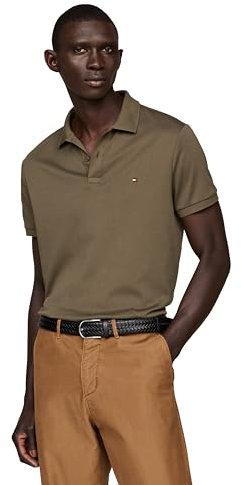 Tommy Hilfiger Men's Short Sleeve Casual Polo Shirts in Regular Fit with Liquid Cotton, Army Green, Medium