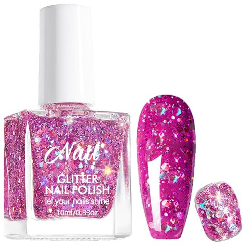 Glitter Nail Varnish, Flash Laser Sequins, Long Lasting, Quick Drying, DIY Nail Art (Laser Pink Purple, 10ML)