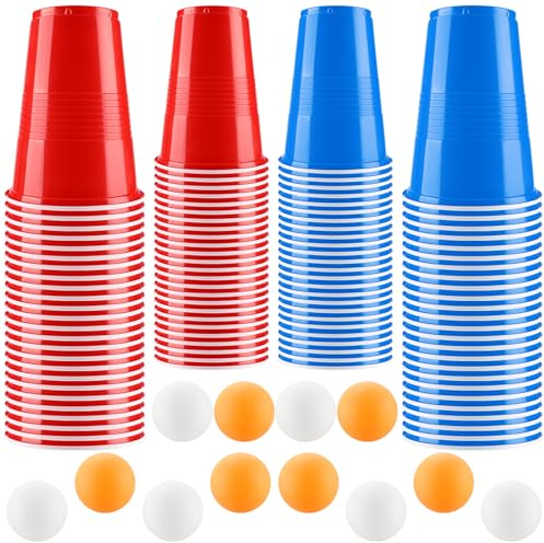 Juego de Vasos Beer Pong, Vasos de Beer Pong 500 ml, Vasos de Fiesta Reutilizables, 50 Vasos Beer Pong y 12 Pelotas de Tenis de Mesa, para Cumpleaños, Festivales, Bodas, Navidad, Camping (50pcs)
