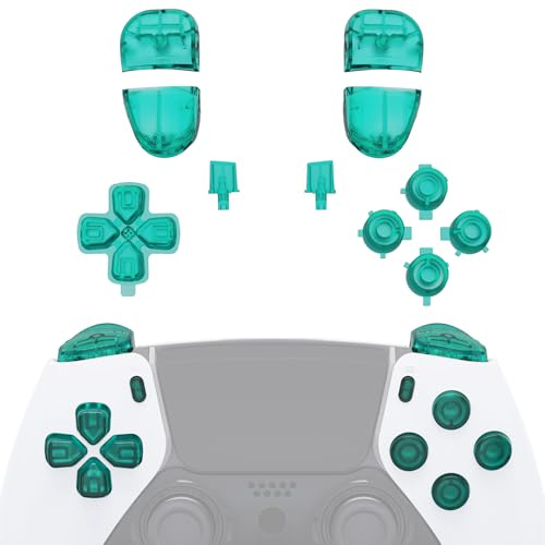 eXtremeRate Full Buttons Set für ps5 Edge Controller,DIY-Ersatz Knöpfe D-Pad/Aktion/Trigger Bumper Buttons/Share/Options/Home Tasten für ps5 Edge(Transparent Smaragdgrün)-KEIN Controller
