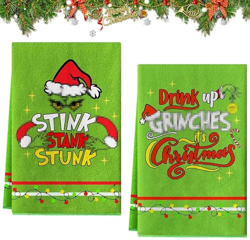 Xionghonglong Weihnachten Küchentücher, 2 Pack Lustigen Urlaub Geschirrtücher, Weihnachten Deko Geschirrtuch, Weihnachten Handtücher, Weihnachtsmann Geschirrtücher, Cute Xmas Geschenke
