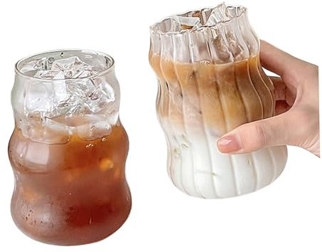 SMELEYOU Klarglas Tassen 2pcs Ripple Trinkgläser Eisglasglas Biergläser für Saftwasser, 530 ml