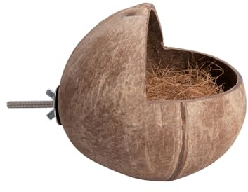 Crevyteg Kokosnussschalen-Vogelhaus, natürliches Vogelnest, umweltfreundliches Vogelnest, seitlich befestigt, Lebensräume, Dekoration für Garten, Vogel, Papageien, Hamster, Eichhörnchen und kleine