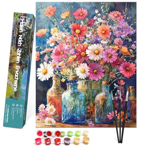Bougimal Peinture par Numero Adulte Paysage, Sans Cadre inclure Pinceaux et Acryliques Peintures - 40x50 cm, Fleurs 3