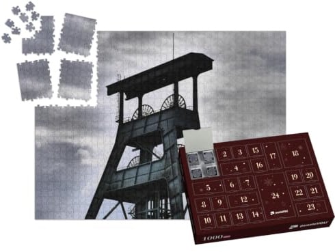 puzzleYOU: Puzzle-Adventskalender | „Alter Förderturm im Ruhrgebiet, schwarz-weiß“ – aus der Puzzle-Kollektion Deutschland, Schwarz-Weiß